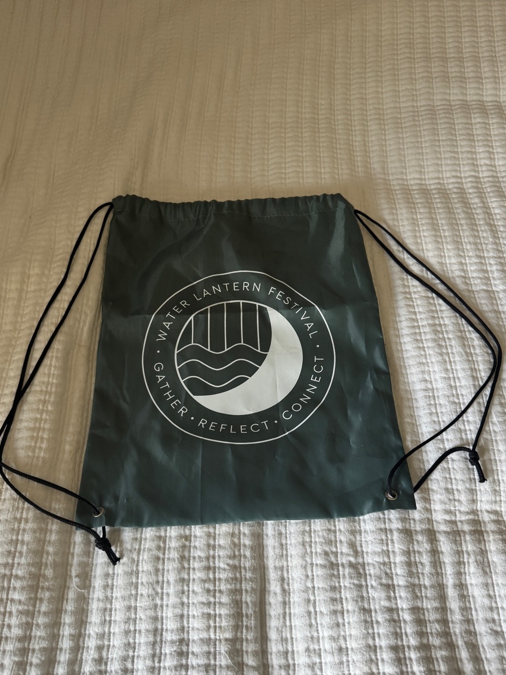 Water Lantern Festival Cinch Bag Nylon Drawstring Backpack Green Event Merch